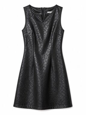 Aqua Blues Black Faux Leather Dress Textured Fit Flare Edgy Night Out Goth